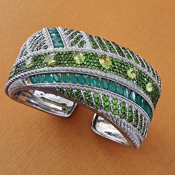 Judith Ripka Jewelry - Judith Ripka Authentic Emerald & Silver and Silver Cuff Bracelet